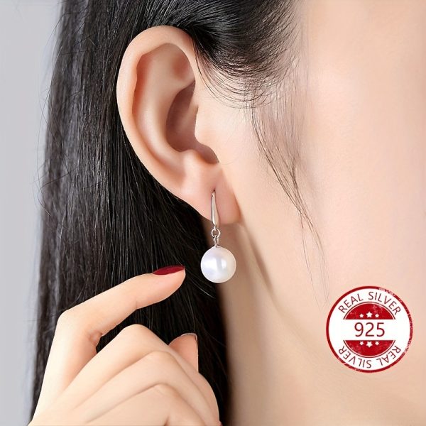 Sterling 925 Silver Hypoallergenic Ear Jewelry Freshwater Pearl Decor Dangle Earrings Elegant Simple Style Daily Casual - Image 4