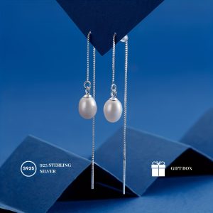 Luxurious Freshwater Pearl Drop Earrings - 925 Sterling Silver, Elegant, Hypoallergenic, Daily Jewelry, Perfect Christmas Gift for Girls, Women, and Ladies