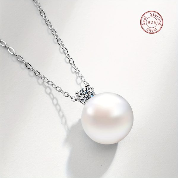 0.3pc Exquisite 925 Sterling Silver Freshwater Pearl Inlaid O Word Chain Necklace - Elegant Minimalist Luxury Y-Necklace for Women, Versatile Daily Wear, Banquet and Mother's Day Gift - Image 2