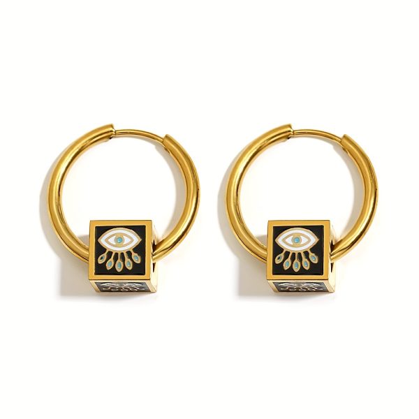 1 Pair Stainless Steel Vintage Punk Square Evil Eye Hoop Earrings For Men, Hip Hop Ear Jewelry - Image 10