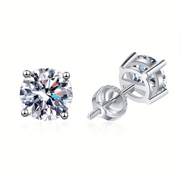 1 Pair of AuraBling S925 Sterling Silver Classic Moissanite D Color Stud Earrings with Gift Box and Silver Polishing Cloth - Image 4