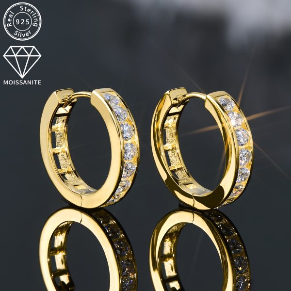 1 Pair Sparkling Moissanite Sterling Silver Huggie Hoop Earrings - 2.5mm Round Cut, S925 Hypoallergenic, Birthday Jewelry Gifts for Women - Elegant and Timeless Accessories - Image 2