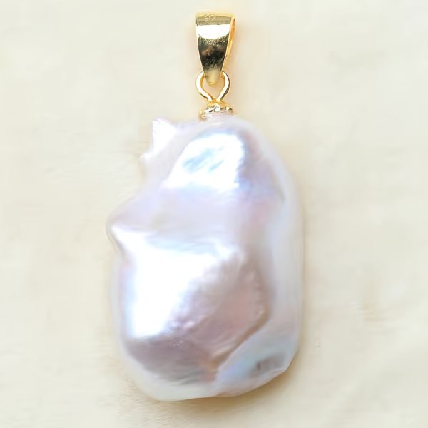Vintage Elegant Baroque Freshwater Pearl Pendant Enhancers, 20-25mm Natural Irregular Aurora Lustrous White, S925 Sterling Silver Plated, Versatile for Daily & Gift Occasions - No Chain Included, Pack of 1 - Image 3