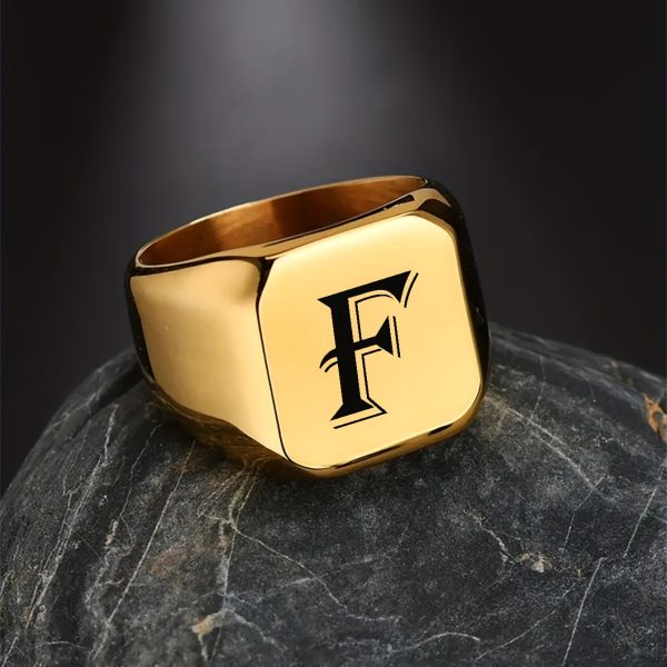 1pc Exquisite Classic Stainless Steel Letter Ring - Fashionable Simple Design, 26-Letter Engraving, Durable and Hypoallergenic - Perfect for Everyday Wear - Image 14