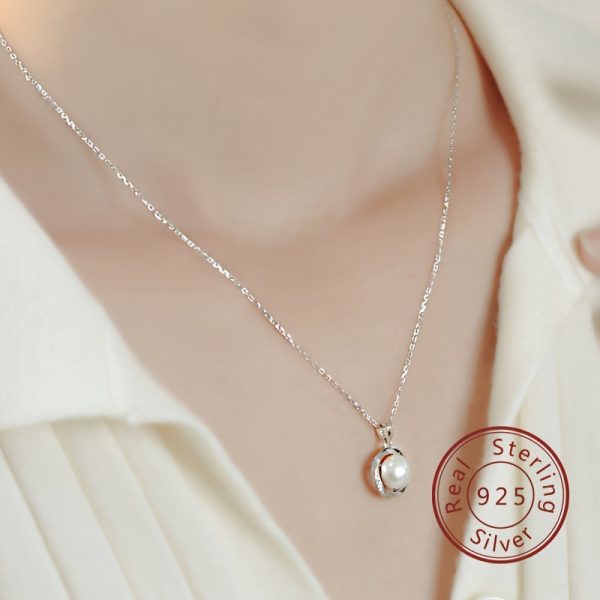 1pc 925 Sterling Silver Delicate Minimalist Freshwater Pearl Pendant Necklace - Elegant Daily Wear Jewelry for Women - Versatile Temperament Gift Idea - Image 4
