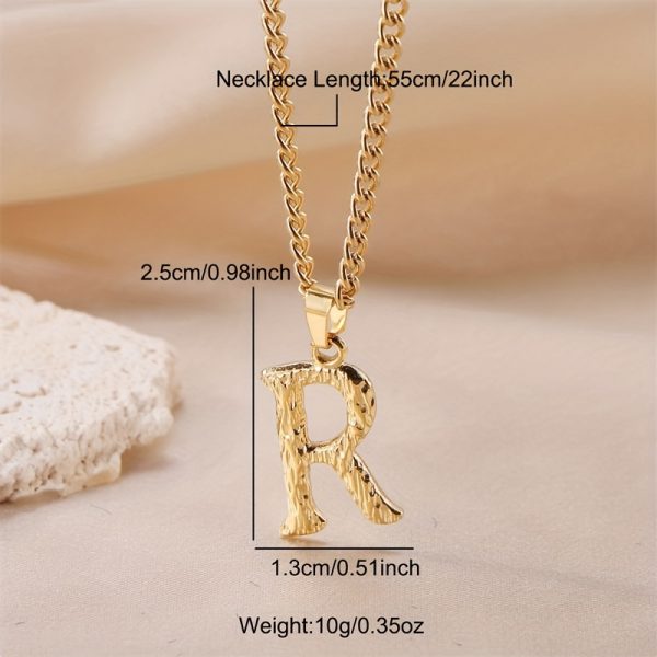 1pc Novel Trendy Stainless Steel Electroplated Golden English 26 Letters Fashion Pendant Necklace For Men And Women