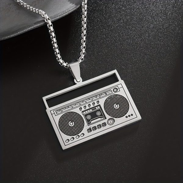 1pc Stainless Steel Retro Music Player Pendant Necklace - Vintage Fashion for Hip Hop & Rock Lovers - Unisex Street Style Party Accessory - Image 11