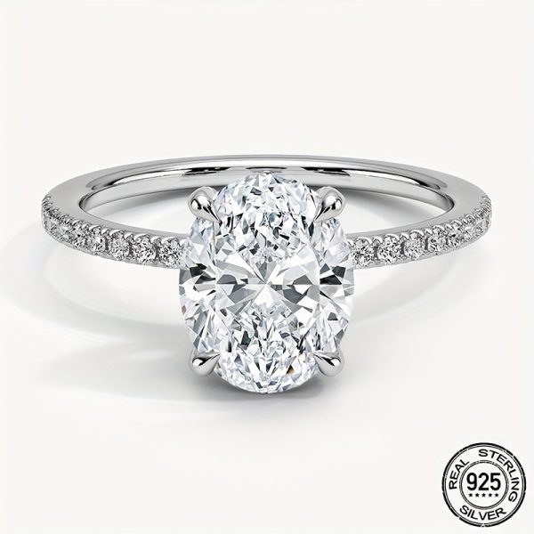 PYQ Elegant Oval Moissanite Engagement Ring, 3ct Center Stone, 0.29ct Accents, 925 Sterling Silver, 18K Golden Plated, Synthetic, April Birthstone, for Daily & Wedding Occasions, with Certificate & Black Card - All Seasons Compatible - Image 5