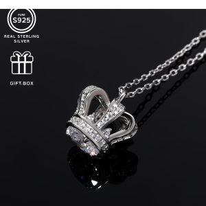 Elegant S925 Sterling Silvery Crown Pendant Necklace with Cubic Zirconia - Perfect Gift for Birthdays & Holidays, Fashion Accessory