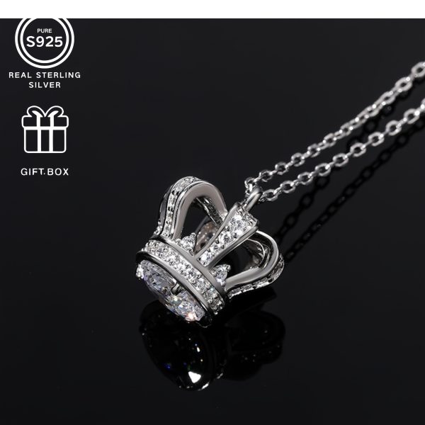 Elegant S925 Sterling Silvery Crown Pendant Necklace with Cubic Zirconia - Perfect Gift for Birthdays & Holidays, Fashion Accessory