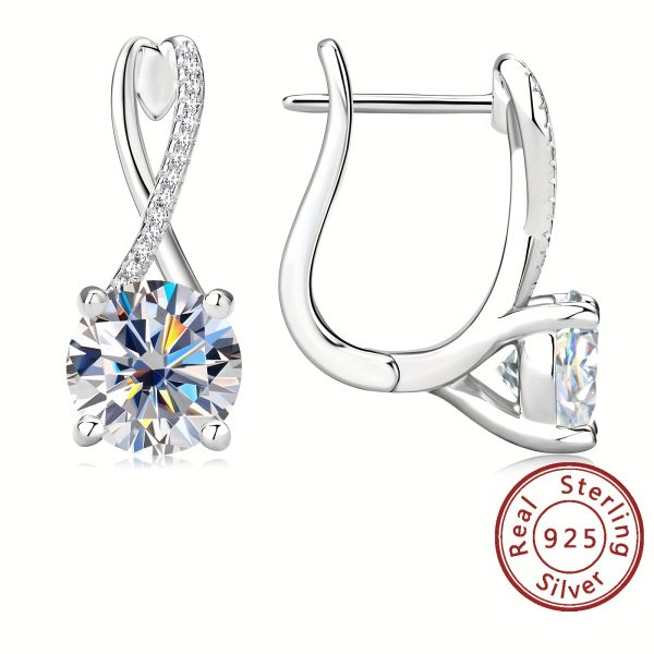 1 Pair Moissanite S925 Sterling Silver Hoop Earrings, Infinity Moissanite Earrings For Women Round Moissanite English Lock Earrings, Luxury Party Style Ear Jewelry For Wedding Party Banquet Wearing - Image 3
