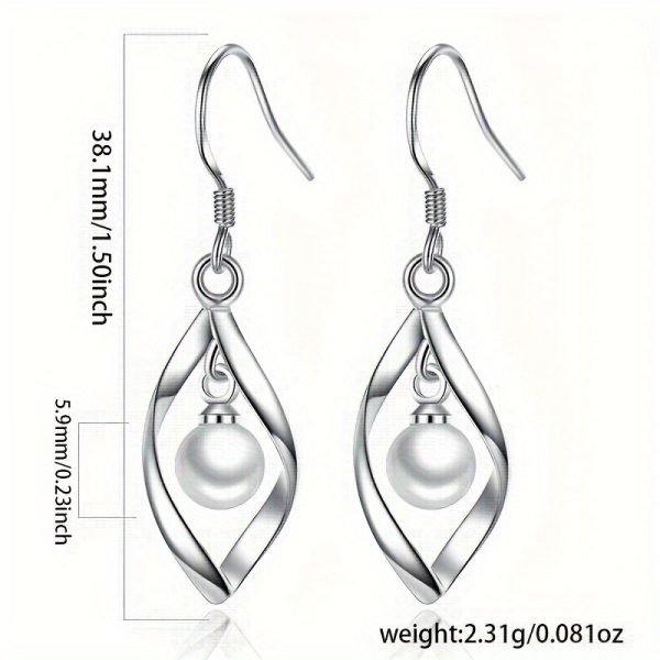 Sterling 925 Silver Freshwater Pearl Rhombus Dangle Earrings - Drop & Dangle Jewelry with Hypoallergenic, Hollow Design, Simple Luxury Style for Daily Casual Wear - Image 5