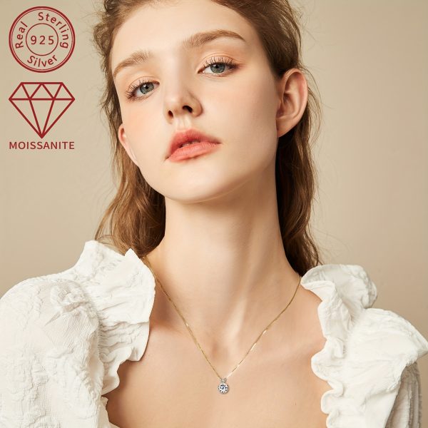 Elegant 14K Golden Plated Moissanite Pendant Necklace 2.1ct Total Synthetic Stones - 925 Sterling Silver Daily & Vacation Jewelry with April Birthstone, Christmas Holiday Theme, Adjustable Chain 45+1.97inch - Image 9