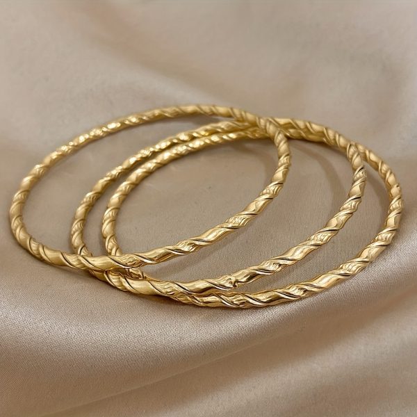 3pcs Twisted 18K Gold-plated Stainless Steel Bracelet For Men Women - Image 4