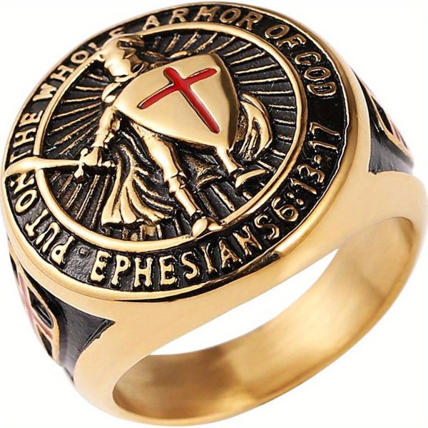 1pc Men's Bold Stainless Steel Knight Shield Ring - Medieval Inspired, Symbol of Protection, Perfect for Stylish Everyday Wear - Image 11