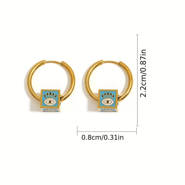 1 Pair Stainless Steel Vintage Punk Square Evil Eye Hoop Earrings For Men, Hip Hop Ear Jewelry - Image 3