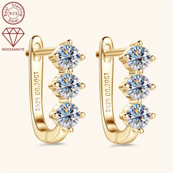 Elegant Moissanite Hoop Earrings 925 Sterling Silver, 1.18g - Synthetic April Birthstone, 14K Golden Plated, 3mm*6pcs and 0.3ct*2pcs, Women's Fashion Jewelry for Daily and Wedding, Christmas Holiday Gift, All Seasons - Image 6