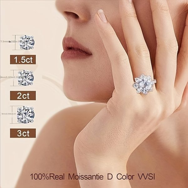 1.5u002F2u002F3CT 925 Sterling SilverMoissanite Engagement Rings for Women, Women's 925 Sterling Silver Big Flower Shaped Engagement Moissanite Ring, Brilliant D Color VVS1 Wedding Bands Moissanite Halo Rings 1.5u002F2u002F3CT. - Image 4