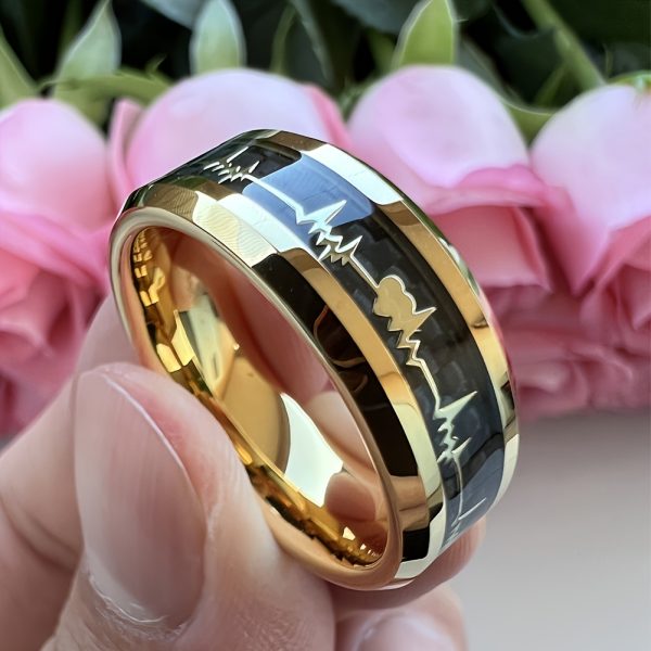Stylish 8mm Stainless Steel Ring with Heartbeat Design & Black Carbon Fiber - Promise Ring for Weddings & Parties, Comfort Fit Sizes 6-13 - Image 6