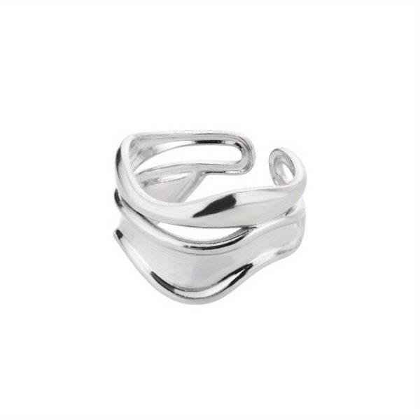 Geometric Wave Open Ring, Stainless Steel Golden Plated Ring for Women - Image 6