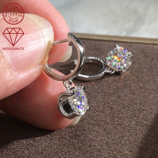 2pcs 925 Sterling Silver Earrings with 5mm Moissanite, 0.5 Carat, Fashion Dangle Earrings, Classic Style, Synthetic Stone, 14K Golden Plated, April Birthstone, for Holiday, Vacation, Wedding, Christmas, All Seasons - Image 3