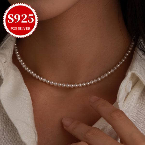 33gu002F1.16oz S925 Sterling Silver Freshwater Pearl Multi-Layered Necklace, Real Round Beads, Baroque Style, Vintage Luxurious, Daily Fashion Accessory, Perfect Gift With Anti-oxidation Box, Women's Elegant Jewelry For Valentine's & Mother's Day - Image 7