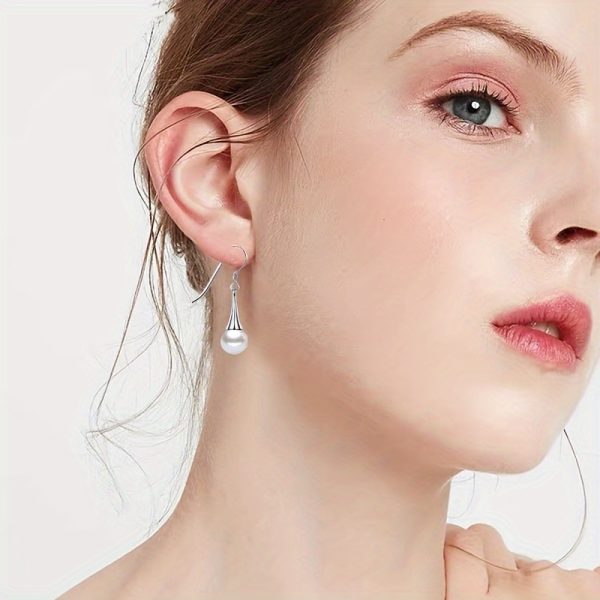 Sterling 925 Silver Pearl Dangle Earrings - Drop & Dangle Elegant Jewelry with Hypoallergenic Freshwater Pearl Decor, Simple and Casual Style for Daily Wear, Perfect Gift for Women and Girls - Image 2