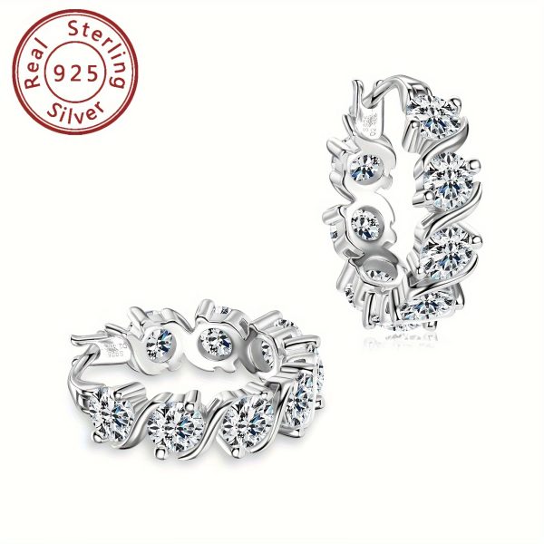 Elegant 925 Sterling Silver Hoop Earrings with 4mm Round Cut Moissanite Stones, 14K Gold Plated Hoops for Women, Synthetic April Birthstone Jewelry, Versatile for Party, Wedding & Christmas, 4.8ct Total Weight - Pair - Image 9