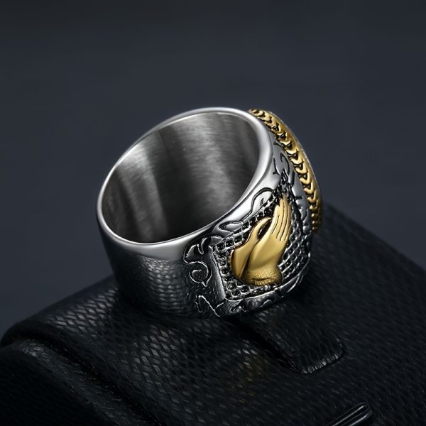 1pc Exquisite 316L Stainless Steel Prayer Hand Cross Ring for Men - Durable, Hypoallergenic, Comfortable, and Stylish Party Jewelry for Everyday Wear - Image 6