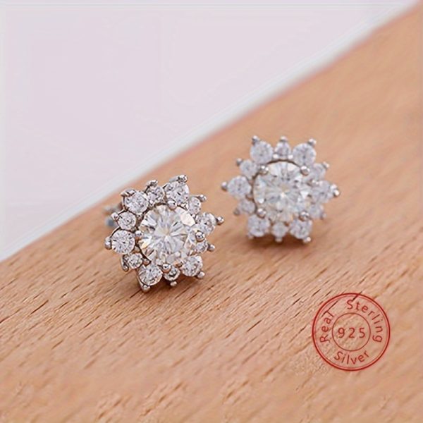 1ct Moissanite Sterling Silver Flower Shaped Stud Earrings - Luxury Exquisite Jewelry with S925 Hallmark, Hypoallergenic and Nickel-Free, Perfect for Valentine's Day Anniversary Gift, 1.9gu002F0.07oz - Image 5