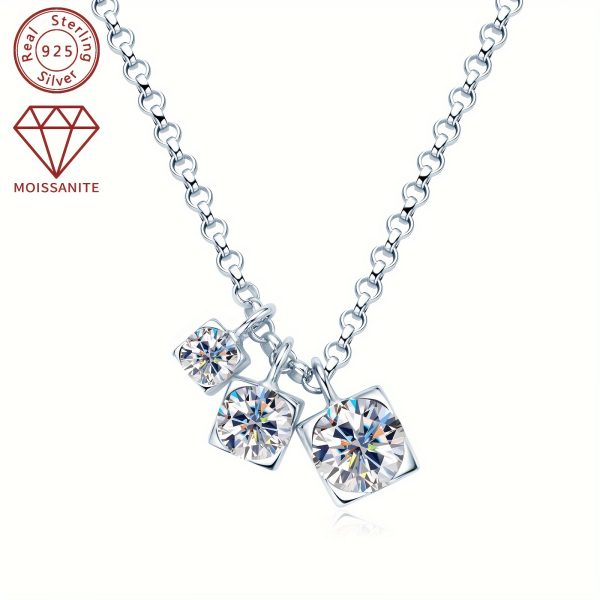 ??Silver weight 3.89g, Moissanite 5mm&4mm&3mm*1 each, total carat 0.9ct??1 Moissanite necklace 925 silvery ladies fashion 3 Moissanite pendant necklace 925 pure silvery jewelry chain length 45+1.97inch - Image 3