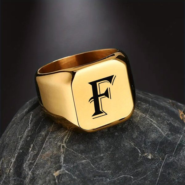 1pc Exquisite Classic Stainless Steel Letter Ring - Fashionable Simple Design, 26-Letter Engraving, Durable and Hypoallergenic - Perfect for Everyday Wear - Image 13