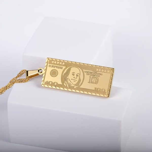 100 Banknote Stainless Steel Punk Pendant Necklace - Men's Hip Hop Fashion Necklaces with Cool Design - Unique Gift for Him - Image 4
