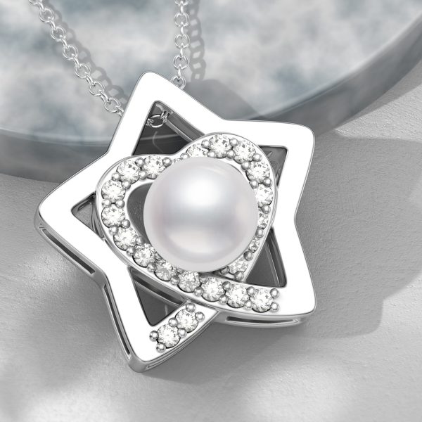 Pearl Necklace 925 Sterling Silver Star Heart Necklace, Single 6mm Freshwater Cultured Pearl Pendant For Women, Pearl Jewelry Gifts For Birthday Wedding Christmas - Image 4