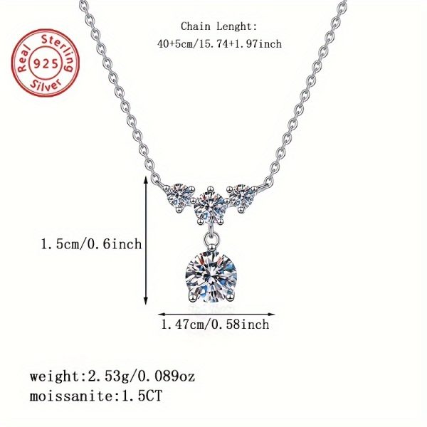 Elegant 1.5 Carat Moissanite Pendant Necklace in 925 Sterling Silvery - Perfect for Daily Wear, Parties, and Special Occasions like Valentine's Day, Christmas, Thanksgiving, Wedding Anniversaries - BLOVEMEE Women's Fashion Jewelry Gift - Image 4