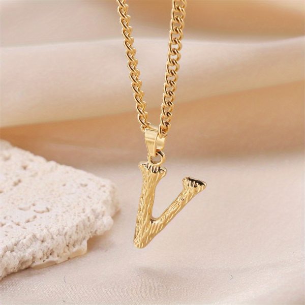1pc Novel Trendy Stainless Steel Electroplated Golden English 26 Letters Fashion Pendant Necklace For Men And Women - Image 31