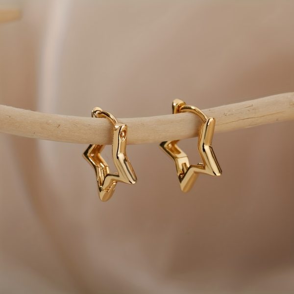 Shimmering Starry Love - 1 Pair Hypoallergenic Stainless Steel Golden Earrings, Chic Couple Jewelry for Enduring Style - Image 2