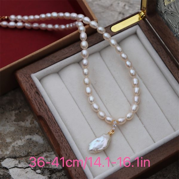 Elegant Vintage-Inspired Freshwater Pearl Necklace with Silvery Accents - Fashion Accessory - Image 2