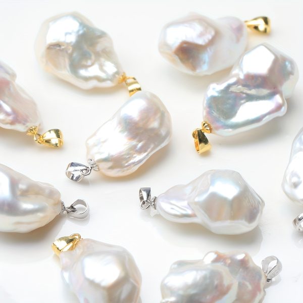 Vintage Elegant Baroque Freshwater Pearl Pendant Enhancers, 20-25mm Natural Irregular Aurora Lustrous White, S925 Sterling Silver Plated, Versatile for Daily & Gift Occasions - No Chain Included, Pack of 1 - Image 4