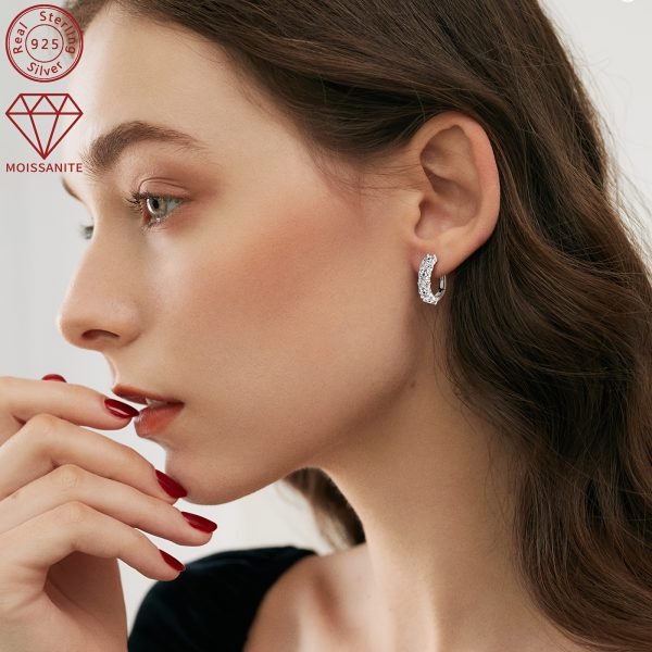 Elegant 14K Golden Plated 925 Sterling Silver Hoop Earrings with Synthetic Moissanite Stones, Luxury Round Cut April Birthstone Earrings, Perfect for Wedding and Christmas Holiday Season - Image 10
