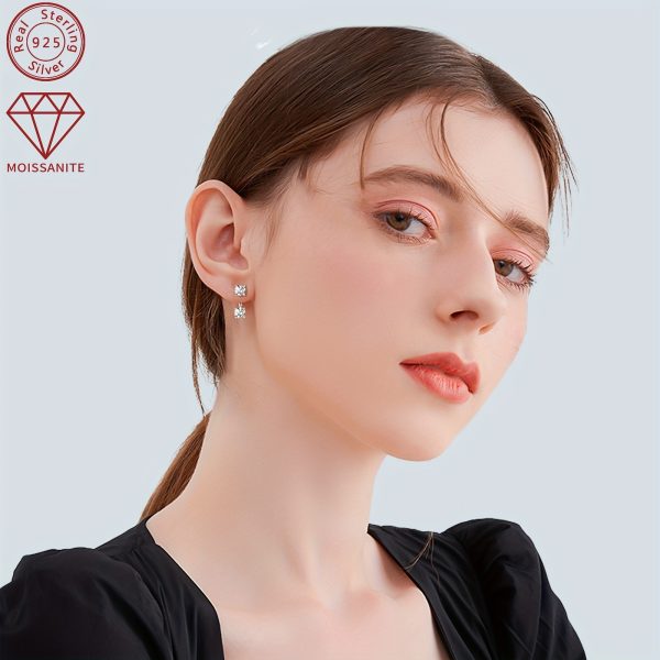 1Pair Ear Jacket Drop Earrings 925 Sterling Silver Real D Color Moissanite Earrings 5mm Round Cut Stud Earrings For Women Jewelry Gifts, With GRA - Image 9