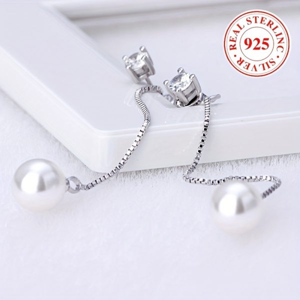 Sterling 925 Silver Freshwater Pearl Dangle Earrings - Drop & Dangle Earrings with Hypoallergenic, Elegant Luxury Style, Daily Casual Wear, and Decorative Pearl Accents for Sensitive Skin - Image 4