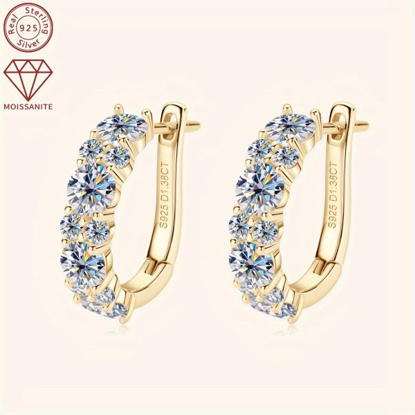Elegant 14K Golden Plated 925 Sterling Silver Hoop Earrings with Synthetic Moissanite Stones, Luxury Round Cut April Birthstone Earrings, Perfect for Wedding and Christmas Holiday Season - Image 11