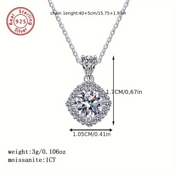 1 Carat S925 Sterling Silver Moissanite Ladies Necklace, Wedding Jewelry, Mother's Day Gift for Daily Casual - Image 5