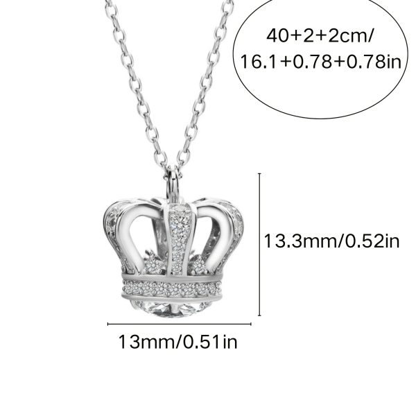 Elegant S925 Sterling Silvery Crown Pendant Necklace with Cubic Zirconia - Perfect Gift for Birthdays & Holidays, Fashion Accessory - Image 4