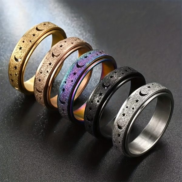 1pc Rotatable Anxiety Fidget Ring - Made of Durable Stainless Steel, Trendy Moon and Star Design, Multi Colors to Choose, Match Daily Outfits with Style - Image 5