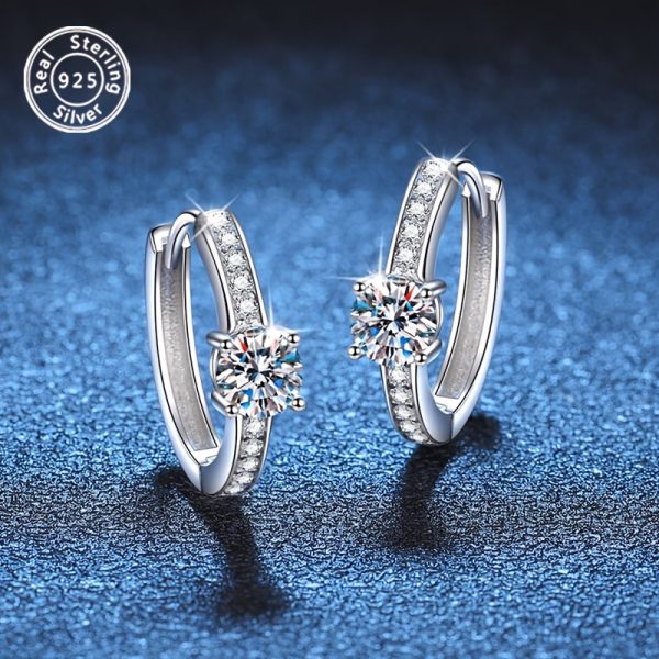 BLOVEMEE Elegant Moissanite Hoop Earrings, 925 Sterling Silver, Lightweight Daily Party Accessory for Women, Hypoallergenic Ear Needle, Versatile Japanese & Korean Style Jewelry, Ideal for Valentine's Day Gift - 2gu002F0.07oz - Image 4