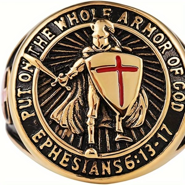 1pc Men's Bold Stainless Steel Knight Shield Ring - Medieval Inspired, Symbol of Protection, Perfect for Stylish Everyday Wear - Image 3
