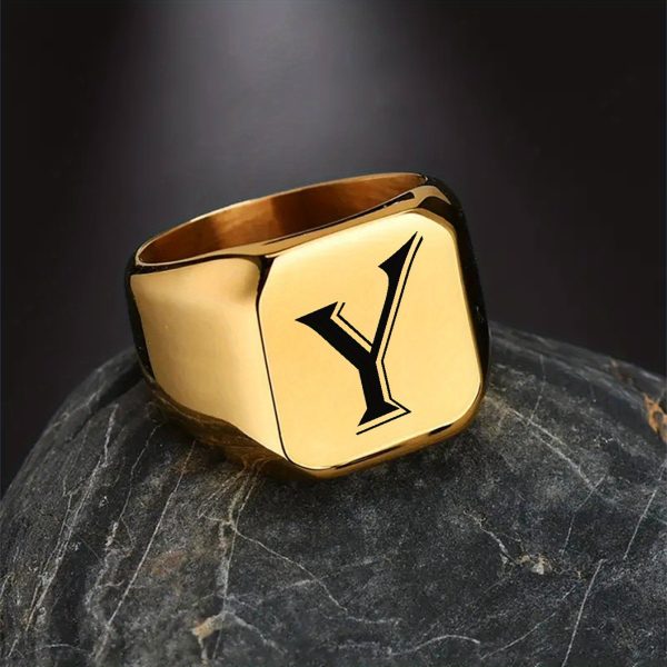 1pc Exquisite Classic Stainless Steel Letter Ring - Fashionable Simple Design, 26-Letter Engraving, Durable and Hypoallergenic - Perfect for Everyday Wear - Image 35