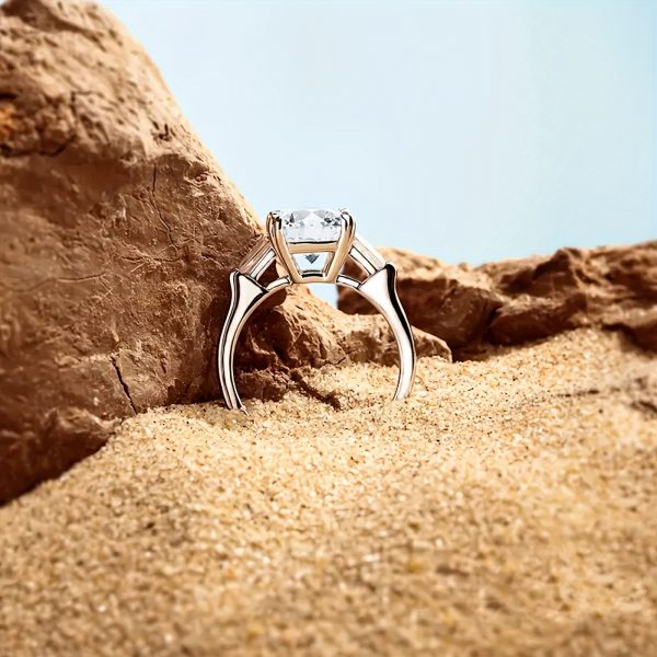 Charming Ideal Jade Cut Moissanite Ring Women' S 4ct Three Stone Moissanite Engagement Ring Sterling Silver Platinum Plated Anniversary Wedding Ring, Greystone, Moissanite - Image 5